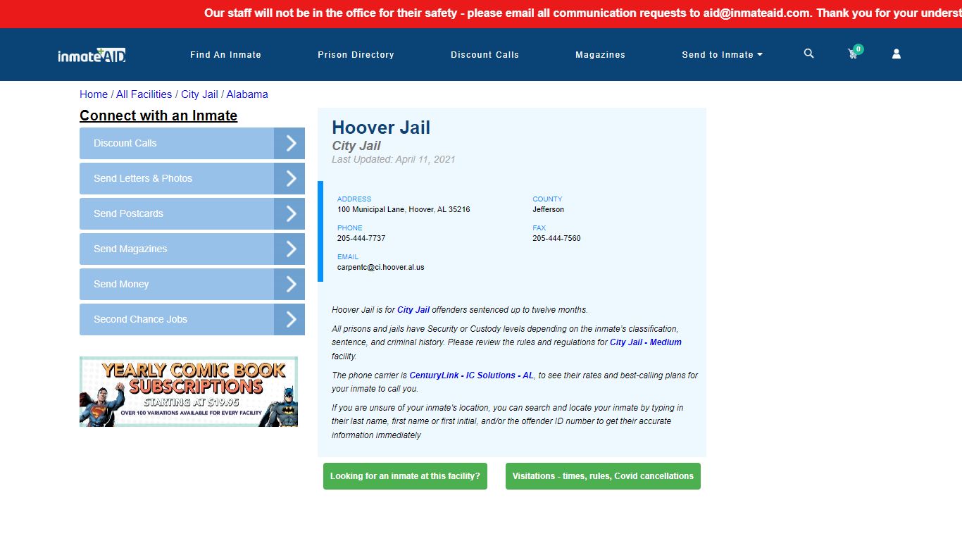 Hoover Jail | Inmate Locator